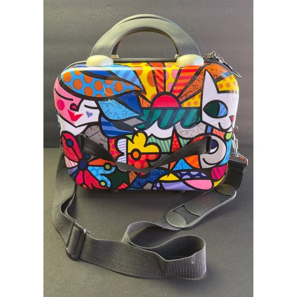 Romero Britto Hey Garden Beauty Case Pop Art Hard Shell Travel Vanity Makeup Bag